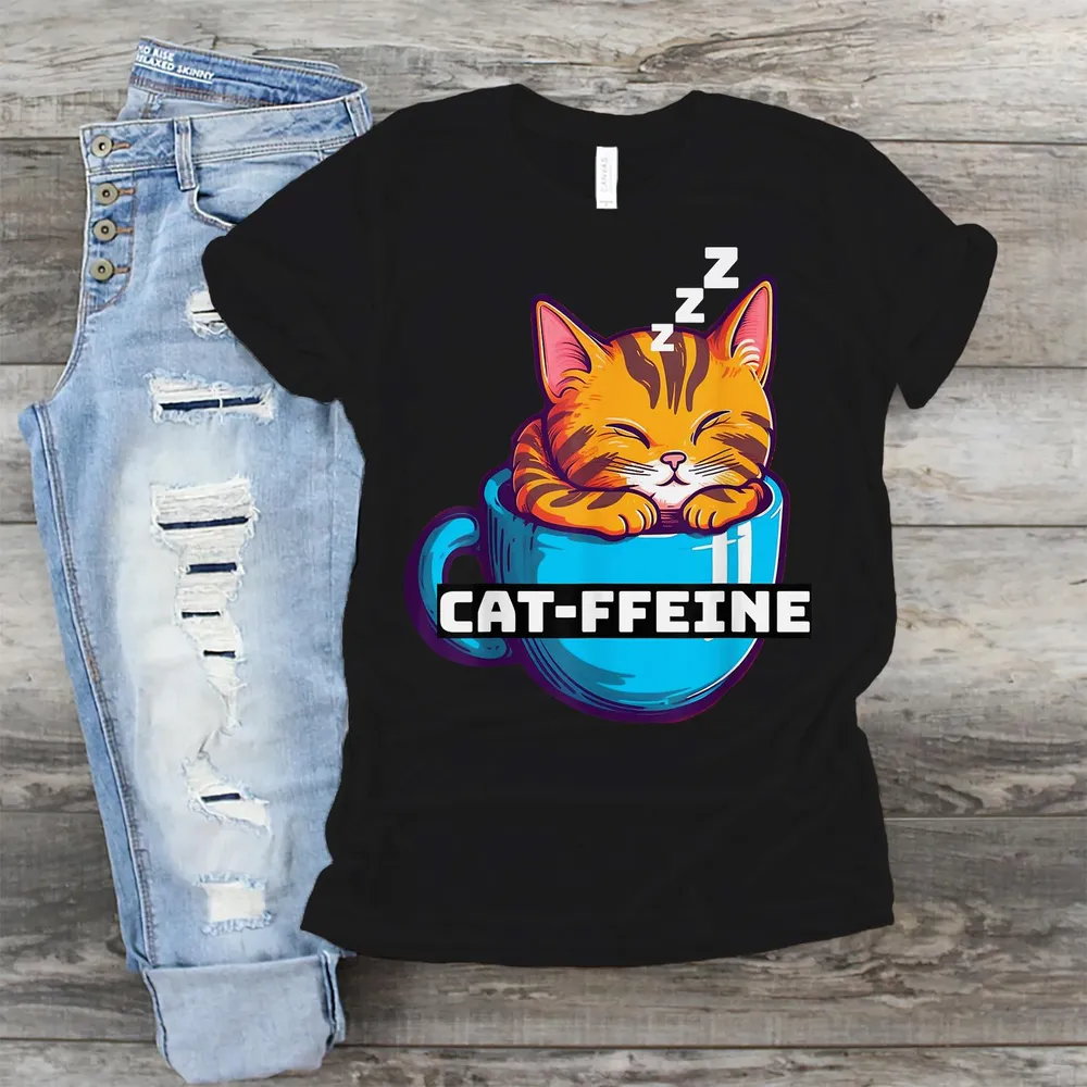 Funny Cat Cat-ffeine T-Shirt Unisex Standard T-Shirt black s