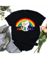 Lgbtq Ally Cat Gay Rainbow Pride Month - Queer Funny Cute T-Shirt Unisex Standard T-Shirt black s